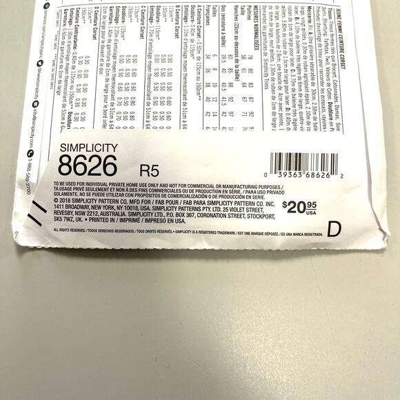 Simplicity 8626 Sewing Pattern Size 14-22 Womens Corset Belt Waistbelt Uncut FF - Picture 4 of 5